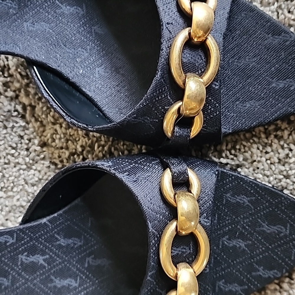 Saint Laurent Black Mules with Gold Chain Detail - Picture 4 of 5